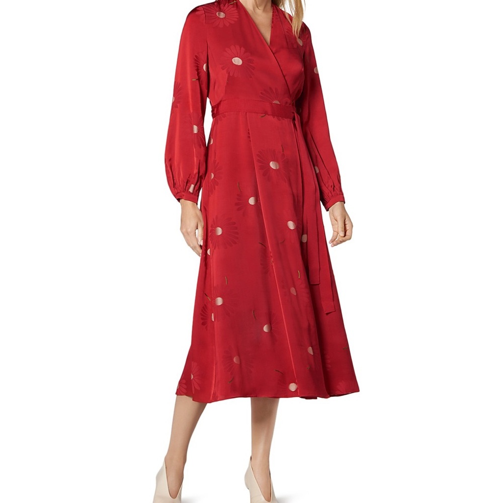 NWOT LK Bennett Red Floral Long Sleeve Wrap Dress Dr Elspeth